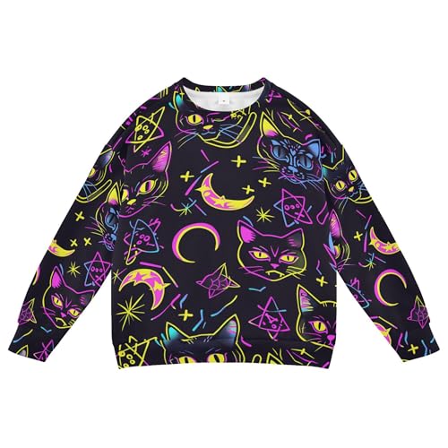 JUNZAN Neon Goth Cute Cartoon Cats Faces Stars Kids Girls Sweatshirts Hoodies Fleece Outerwear for Kids Sports 4T