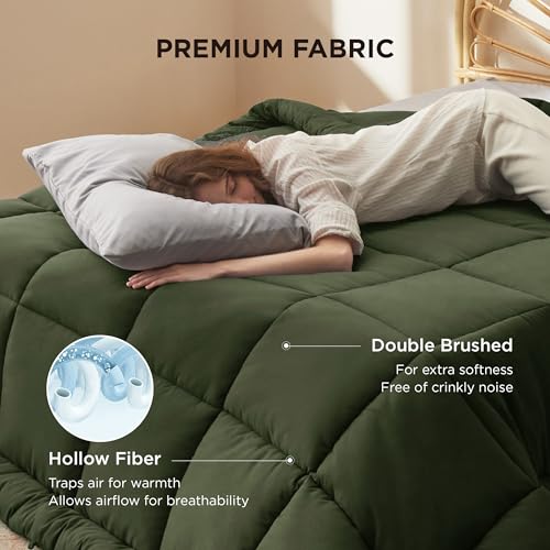 Image of Bedsure Comforter Duvet Insert - Quilted Comforters Full Size, All Season Duvet, Down Alternative Bedding, with 8 Tabs, Gifts for Women /Men, Olive Green, Full 86 x 82 Inches