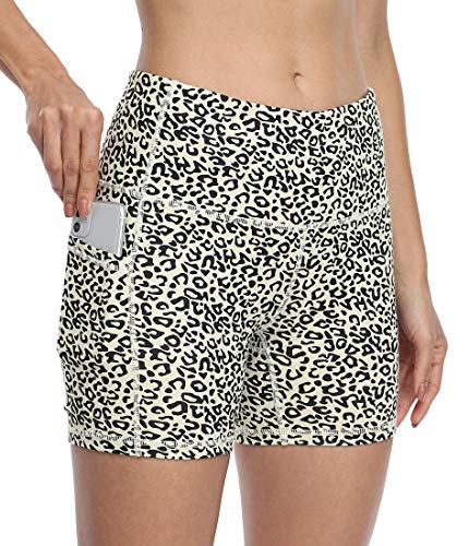 DF-deals Biker Shorts for Women with Pockets High Waisted Printed Workout Athletic Yoga Shorts Running Spandex Gym Fitness Shorts Leopard - M
