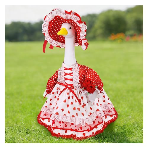 Ueyben Spring Porch Goose Outfit Flower Porch Goose Clothes Valentines Day Geese Costume for 23 Lawn Cement Plastic Gooses Statue for Garden Yard Decoration