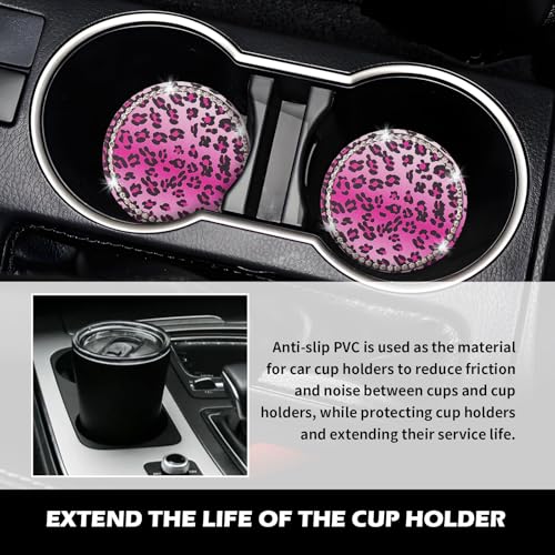 Portavasos para auto con diseño de leopardo y strass, 2 piezas miniatura 5