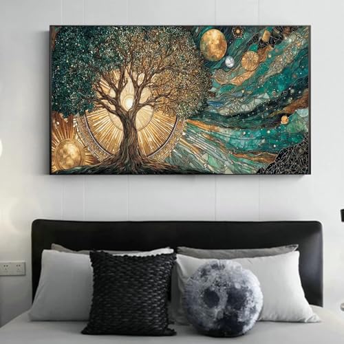 Tableau sur toile Arbre de Vie Céleste 40x80cm avec cadre intérieur pour salon - 3