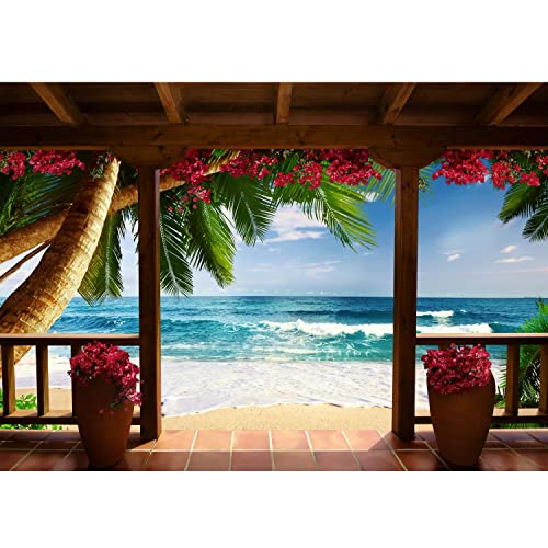 Runa Art Papier peint intissé Mural Plage et palmiers de la mer Moderne Toison Salon Chambre à Coucherr Salle - Tableaux Muraux Tapisserie Photo - Bleu Brun...