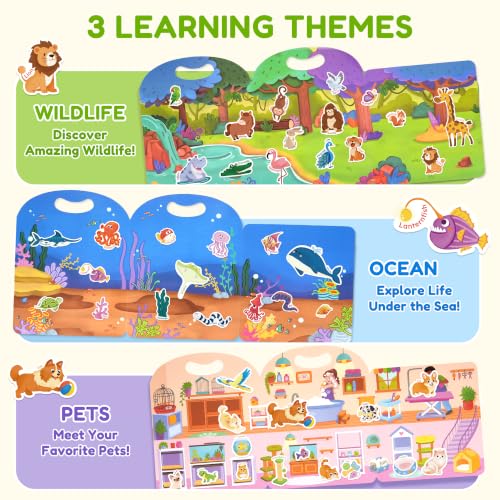 JoyCat Wiederverwendbare Stickerbücher für Kinder, 3er Set mit Wildtieren, Meerestieren und Haustieren, Abwaschbare Tiersticker… – Ansicht 2