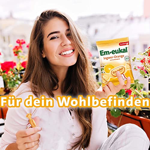 Em-eukal Ingwer-Orange Hustenbonbon zuckerfrei 75g – Aromatischer Ingwer und fruchtig-erfrischende Orangen sorgen für ein harmonisches Geschmackserlebnis – Mit Vitamin C (1 x 75g)