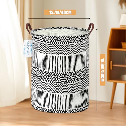 Image of Laundry Basket Canvas Fabric Collapsible Organizer Basket for Storage Bin Toy Bins Gift Baskets Bedroom Clothes Children Nursery Hamper (Black line)