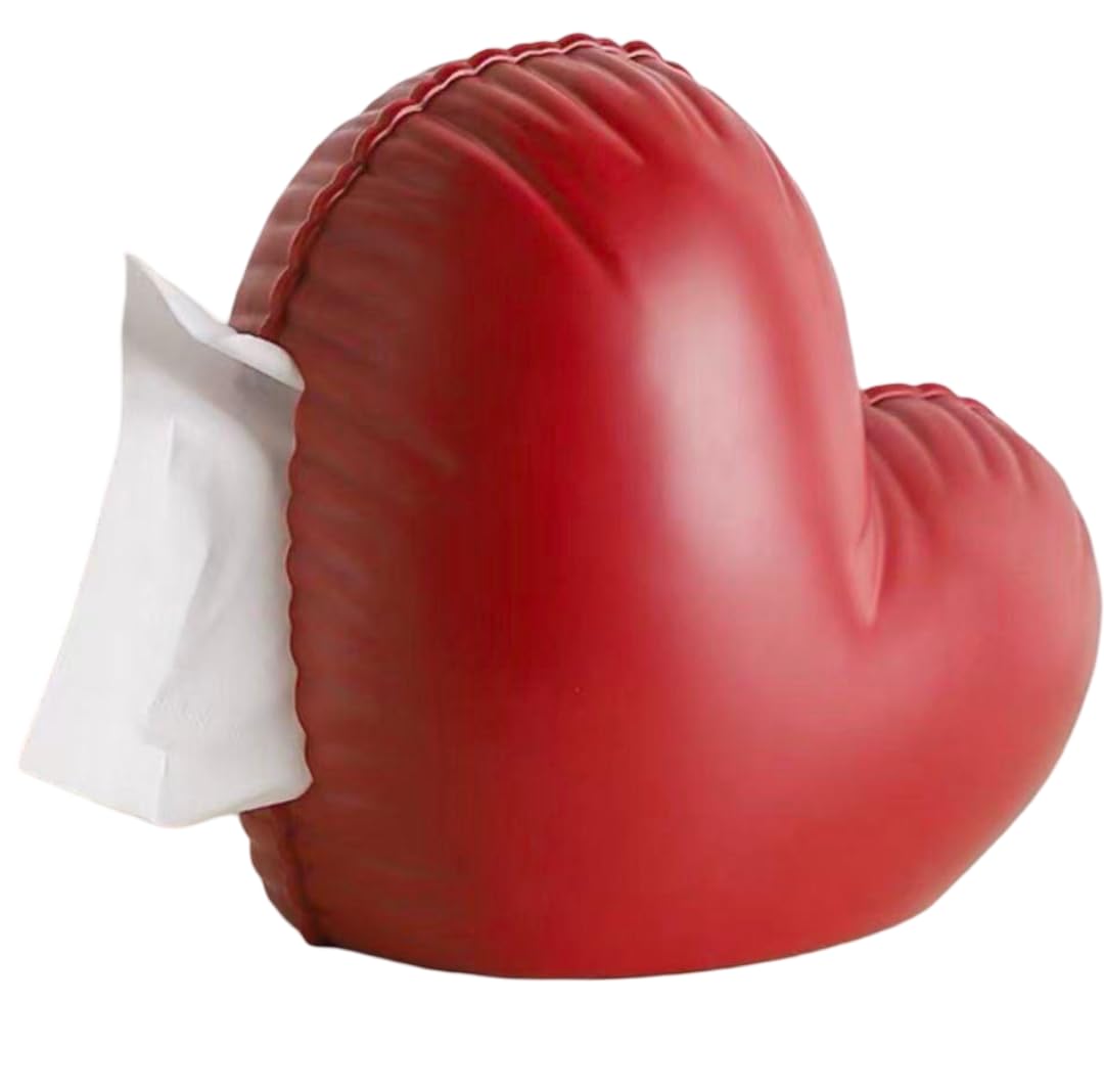 Heart Shaped Tissue Box Tissue Dispenser for Living Room, Office Desk & Bedroom, Decorative Tissue Box Cover Holder for Facial Tissues, Home Decor Desktop Organizer, Napkin Storage Case-Red-image-14