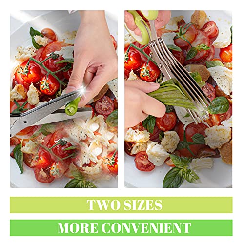 Image of 2-Pack Herb Scissors Set with 5 Blades & 3 Blades, Green Stainless Steel Kitchen Shears for Herbs, Veggies, Paper Shredding, with Cleaning Comb & Cover