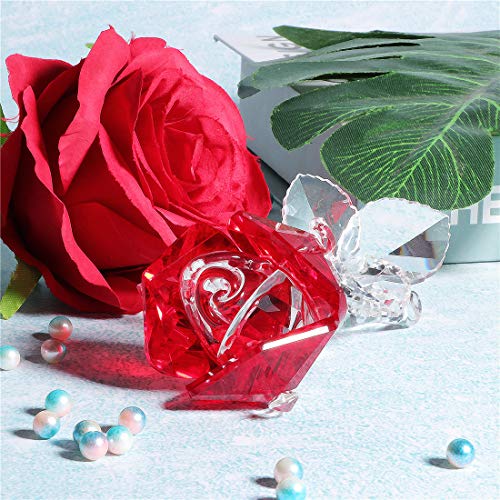 Waltz&F Crystal Rose Flower,Glass Rose Paperweight Figurine Collectible Statue Wedding Table Centerpiece Ornament,Red Rose #TOP5