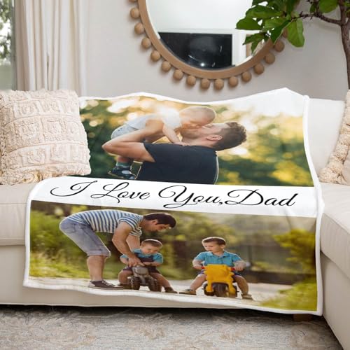 Image of inkArts Personalized Blanket, Custom Blanket with Photo, Customized Picture Blankets, Custom Photo Blankets, Personalized Fathers Day Blanket Gifts for Dad Baby Kid Family