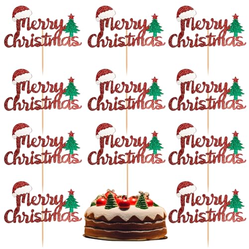 Christmas Cake Topper Merry Christmas Cupcake Toppers Xmas Holiday Cake Toppers Festive Decorative Cake Accessories Party Cake Decoration for Christmas 10pcs