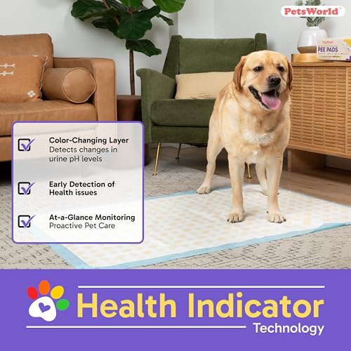 Image of PetsWorld Health Monitoring Dog Pee Pads 37 inchx54 inch 25 Count - XXXL Color-Changing Pet Pee Pads for Dogs & Pets, Leak-Proof Super Absorbent Dog Training Pads with Odor Control
