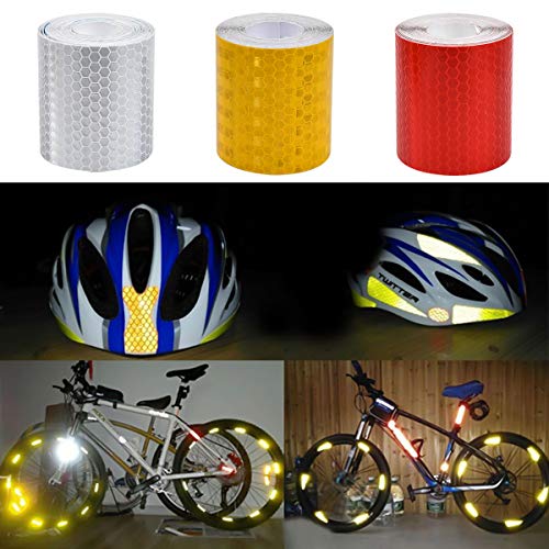 Kissral 3pcs Bande Reflechissante Autocollante 3 Mètres × 50 mm Bande Reflechissante Casque Motocyclettes Blanc/Rouge/Jaune, Bande Reflechissante Vélo Bande Autocollante Voiture pour Conduite de Nuit - Image 6