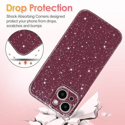 Hython Case for iPhone 14 Plus Case Glitter Cute Sparkly Shiny Bling Sparkle Phone Cases 6.7", Thin Slim Fit Soft TPU Bumper Shockproof Rubber Protective Cover for Women Girls Girly, Wine Red - image 4
