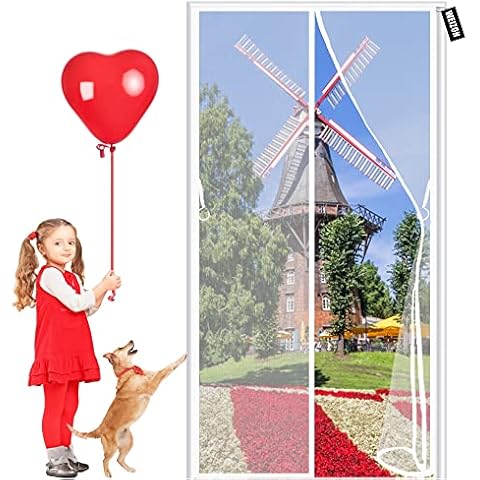 Magnetic Screen Door, Heavy Duty Mesh Curtain 110x200cm(43x79inch) for Garage Patio Balcony Keeping Bug Insect Flys Mosquito Out, Magnets Close Automatically Let Fresh Air in - White A Cover