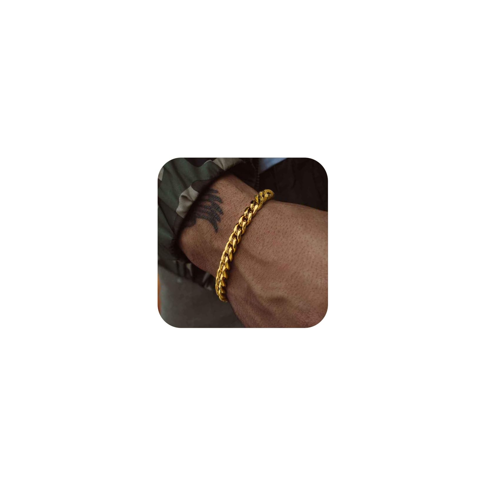 ChainsPro Cuban Link Bracelet for Mens, 6/10/14 mm, 19-21CM Length, 18K Gold Plated/316L Stainless Steel/Black-With Gift Box