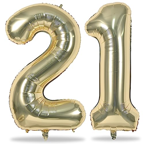 Champagne Gold 21st Birthday Balloons for Her 40In Light Gold Foil Number 21 Balloons for Boys Girls Birthday Party Balloons Numbers 2 and 1 for Women Men 12th 21st Anniversary Decorations Supplies