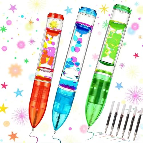 YUE MOTION Liquid Fidget Pens - Fun Pens Party Favor Toy - Liquid Motion Bubble Sensory toys for Kids and Adults-Colorful Liquid Pen for Classroom-Christmas Stocking Stuffer (3 Pack)
