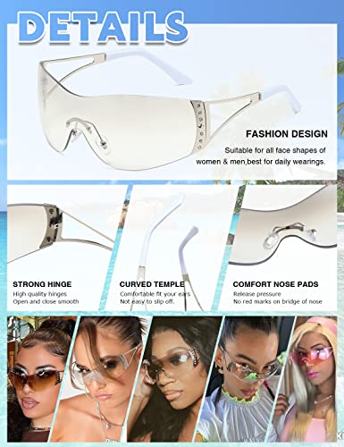 Y2K Sunglasses For Women Men Fashion Shield Rimless Wrap Around Sunglass Gradient Lens Trendy Oversize Sun Glasses4