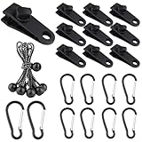 30 Pcs Heavy Duty Lock Grip Tarp Clips,Tarp Clamps with Carabiners & Bungee Cords,Shade Cloth Clips Fasteners,Shark Teeth Lock Grip for Camping,Pool Covers,Canopies,Car Cover Clamp,Awnings