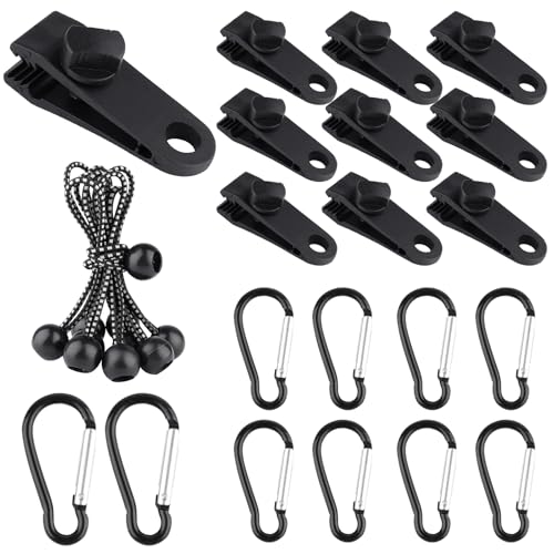 30 Pcs Heavy Duty Lock Grip Tarp Clips,Tarp Clamps with Carabiners & Bungee Cords,Shade Cloth Clips Fasteners,Shark Teeth Lock Grip for Camping,Pool Covers,Canopies,Car Cover Clamp,Awnings