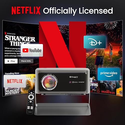 Image of E Gate Zen 12X | Official Google TV & Netflix Inside | 100% Dust Proof | Brightest 1200 ISO | Native 1080p Projector 4K Ultra HD | Auto Keystone & Focus | ScreenFree | Dolby Audio-20W Speaker, EGATE