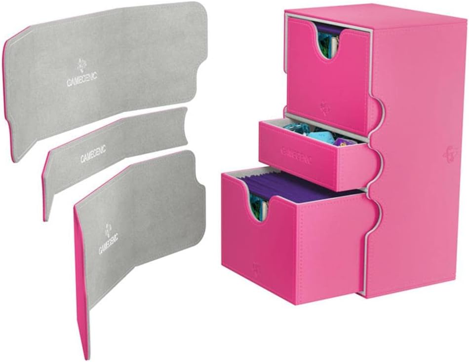 Gamegenic Galápagos Jogos Stronghold 200+ Convertible Deck Box | Double-Sleeved Card Storage | Card Game Protector | Nexofyber Surface | Holds up to 200 Cards | Pink Color | Made