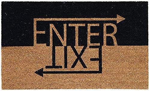 Image of Onlymat Enter Exit Printed Anti-Slip Doormat (Black and Brown) Rectangular Shaped Entryway Rug Natural Coir Material with PVC Backing for Outdoor Entrance Home Multipurpose Mats (75cm x 45cm)