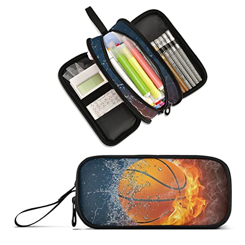 Image of Basketball Large Capacity Pencil Case Pencil Pouch Pen Box | 3 Compartment Large Storage Pencil Bag for Adults School Office Teen Girl Boy Men Women