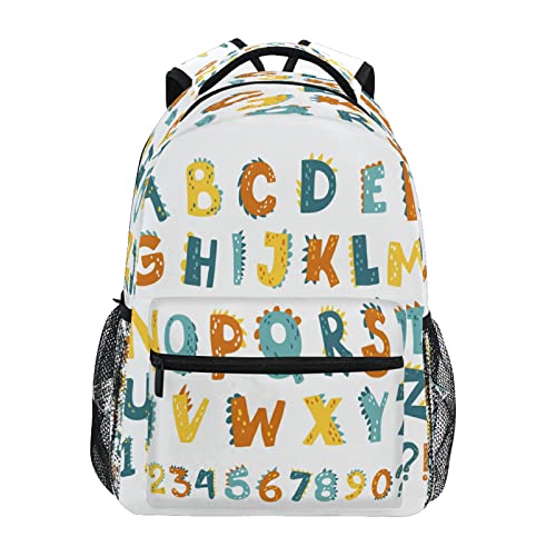 Cute Alphabet Dinosaur Kids Backpack for Boys Girls,Education Rainbow Letter 16 Inch School Backpack for Elementary Preschool Kindergarten Bookbags for Teens Children Women Men College Travel Bag