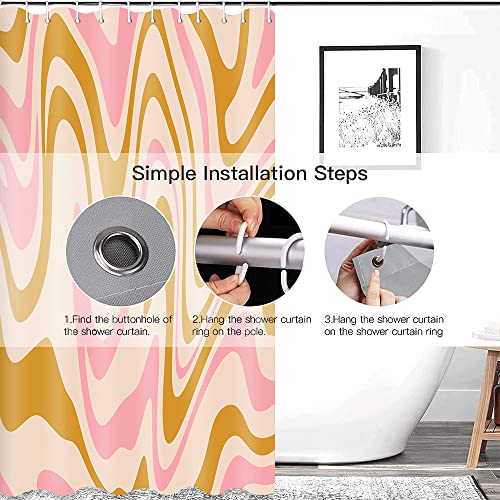 Decoreagy Colorful Vintage Abstract Art Shower Curtain,Pink Gold 70S Aesthetic Bathroom Shower Curtains Sets,Bright Funky Groovy Bath Curtain With12 Hooks 72X72In,Waterproof Fabric #TOP4