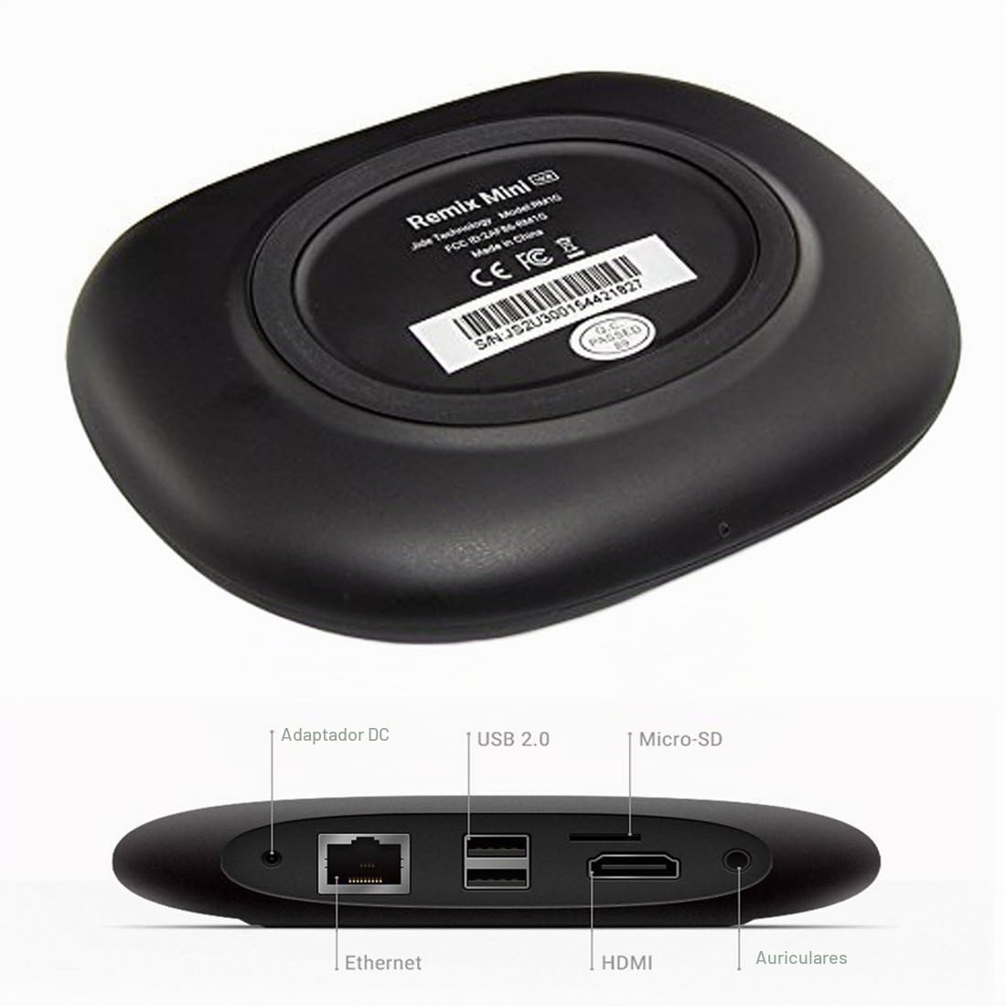 Remix Mini PC portátil Smart Android TV Box A53 1,2GHz Quad Core CPU 2GB RAM 16GB ROM WiFi 802.11b/g/n 10/100 Base-T Ethernet BT4.0 H.265 4K con Potente Remix OS 2.0 (Basado en Android 5.1) Proporcione Multitarea Multiple Windows Taskbar Funciones Ayuda t