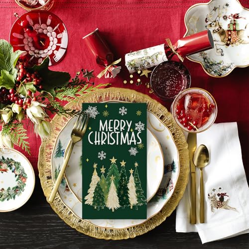 Horaldaily 100 Christmas Disposable Paper Decorative Guest Napkins, Green Merry Christmas Tree Snowflakes Hand Towel for Party Lunch Dinner Kitchen Bathroom Decoration – Image 5
