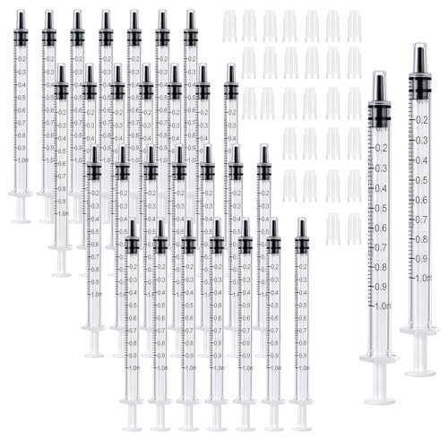 Gjinxi キャップ付き注射器 30個 プラスチック小型注射器 カバー付き 調剤 サンプル注射器 測定 多機能実験用具 給餌 コレクション 散水 補充用