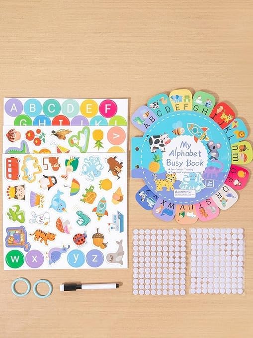 51QrpsfM9aL SHNMN My Alphabet Busy Book for Kids Ages 3+, Montessori Preschool Learning Activity Book, Reusable Hook & Loop Alphabet Cards, ABC Learning Book, ... & Girls (Scratch Note Colorful Scratch Note)