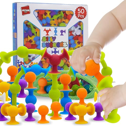 Image of Silly Suckers 50 PCS Suction Cup Toys | Connect - Build - Create | Smooth Soft Edges | BPA Safe | Dishwasher Safe | Bath Toys | Toddler Toys | Sensory Toys | Hours of Fun ❤️