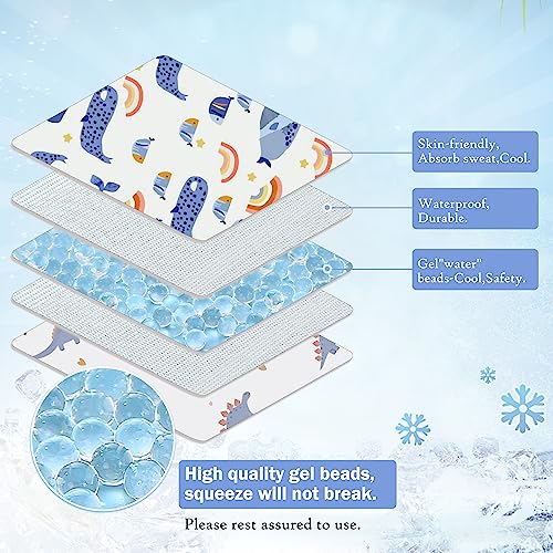 Image of Gel Car Seat Cooler Pad,1 Pack Double Sides-Universal Baby Stroller Ice Cushion Mat,Summer Cooling Seat Liner,Multifunctional Suitable for Baby Dining Chair,Child Safety Seat(Whale + Blue Dinosaur)