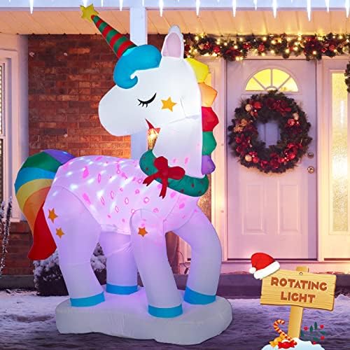 VINGLI 6.5ft Tall Christmas Unicorn Inflatable, Blow Up
