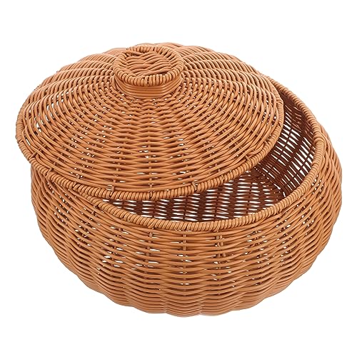 BESTYASH Woven Storage Basket with Lid Multi Functional Rattan Basket for Organizing Snacks Fruits Eggs and Household Items for Kitchen Living and Dining