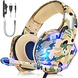 VersionTECH. Auriculares Gaming con Microfono de Diadema-Bass OverEar 3.5mm Jack,Luz LED,Volumen Control,Bajo Ruido para Nueva Xbox One/Nintendo Switch/PC/Ordenador Portátil /Móvil(Camuflaje)