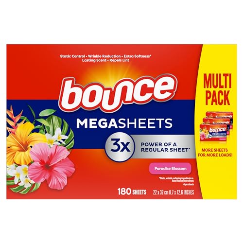 Bounce Mega Dryer Sheets, Paradise Blossom, 180 Count, Bounce Dryer Sheets