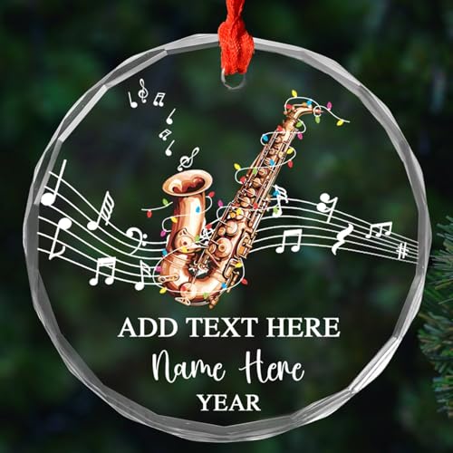 Personalized Alto Sax Glass Christmas Ornament 2025, Customized Year & Text/Name Alto Sax Xmas Ornament Gift for Men Women Alto Sax Player, Unique Alto Sax Glass Xmas Ornament, Alto Sax Ornament Xmas