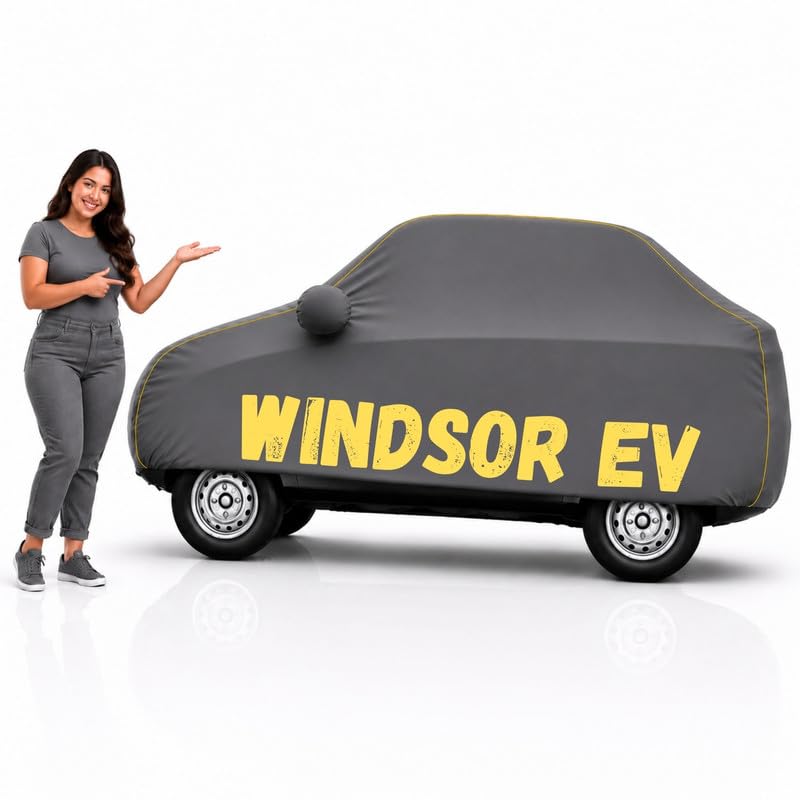 Image of Long-Life 100% Waterproof Windsor EV Car Body Cover for Dust & Rain, Compatible with All Models of Windsor EV Car Cover, Comes with Bird Droppings, Scratch, UV and Paint Protection - Grey