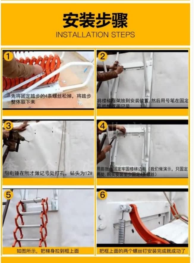 Telescoping Extension Ladder, Wide Pedal Wall-Mounted Attic Ladder Aluminum Telescoping Ladder Indoor Folding Ladder Loft Ladder W/Anti-Slip Pedal Outdoor Platform Ladder