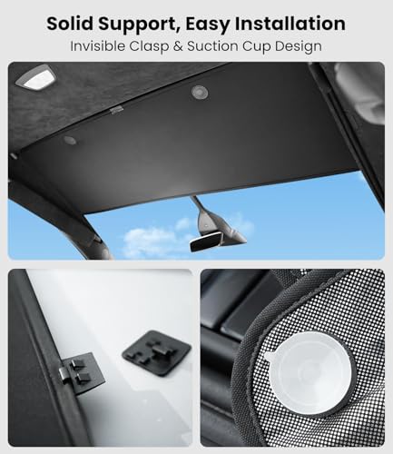 Image of Zanch Tesla Model X Sunshade Roof 3PCS for 2020-2025, Black | 3PCS Custom Fit, No Gaps, Never Sag, Heat Insulation, Foldable Design, Front Glass Roof Protection