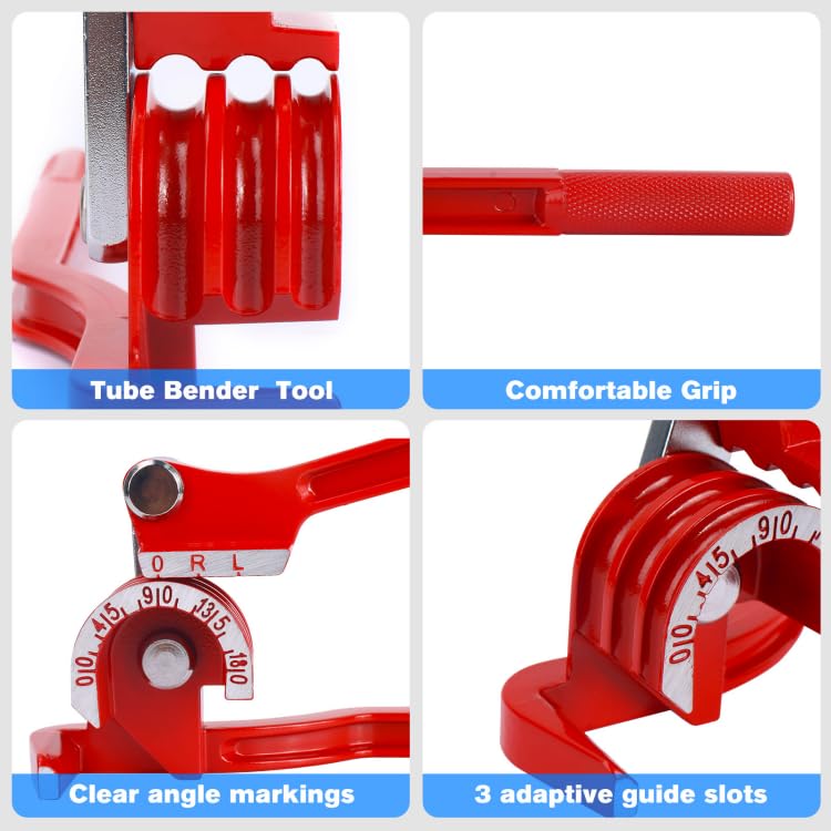 51006 Manual Lever Tube Bender(Red),3-in-1 Pipe Bender Tool,180 Degree Copper Pipe Bender For 1/4