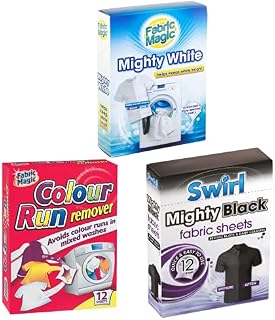 Multiple Mighty White Clothes Stain Remover Whitener, Mighty Black Fabric Sheet and Colour Run Remover for Clothes Set of 3, 12 Count