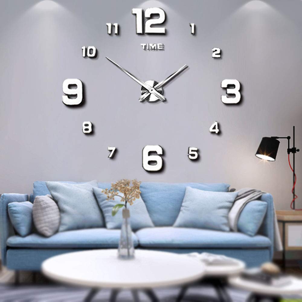 Mintime Modern Frameless DIY Wall Clock Large 3D Wall Watch Mirror Numbers for Home Office Decorations