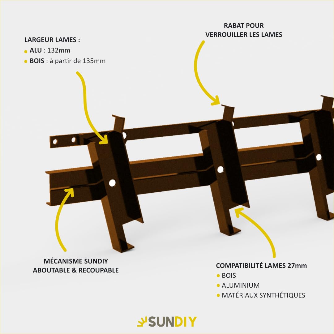Mécanisme Lames Orientables 27 mm 100% ALU pour Pergola Bioclimatique SUNDIY MARRON CORTEN