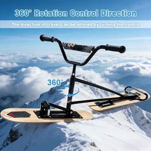 Sci da neve e scooter ibridi 2026 con sistema di rotazione a 360°, triplo rinforzo in alluminio, capacità 150 kg, slitta da neve pronta all'avventura